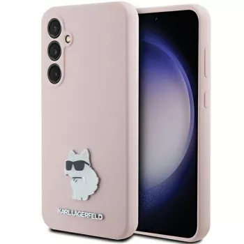 Karl Lagerfeld KLHCS23FESMHCNPP S23 FE S711 rosa silikon Choupette Metal Pin Case för Samsung Galaxy S23 FE