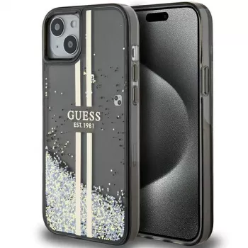 Guess GUHCP15MLFCSEGK Liquid Glitter Gold Stripes hårt skal för iPhone 15 Plus / 14 Plus 6,7 inch – svart
