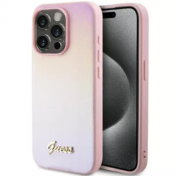 Guess Saffiano Iridescent Script Hard Case för Apple iPhone 14 Pro Max 6,7 - rosa