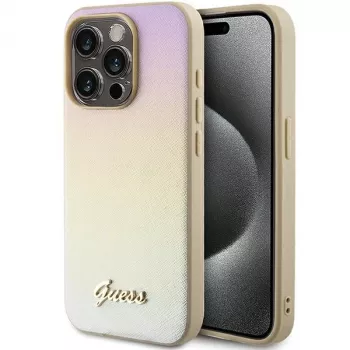 Guess GUHCP14XPSAIRSD Saffiano Iridescent Script Hard Case för Apple iPhone 14 Pro Max 6,7 inch - guld