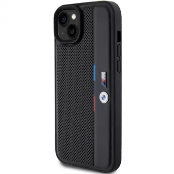 BMW M Collection hårt skal för iPhone 15 Plus / 14 Plus 6,7 inch svart perforerad Tricolor Line
