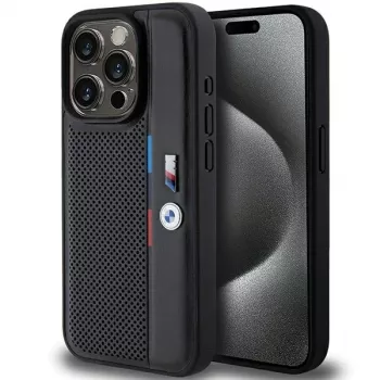 BMW Perforated Tricolor Line hårt skal för Apple iPhone 15 Pro 6,1 svart