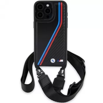 BMW M Edition Carbon Tricolor Lines hårt skal för Apple iPhone 15 Pro 6,1 inch svart med bärrem