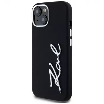 KARL LAGERFELD silikon Metal Script Logo-skal för Apple iPhone 15, svart