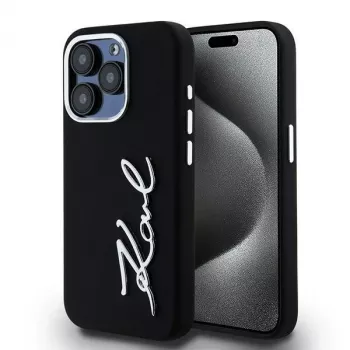 Karl Lagerfeld KLHCP15LSCMSMVK hårt silikonskal Metal Script Logo för iPhone 15 Pro 6,1 svart