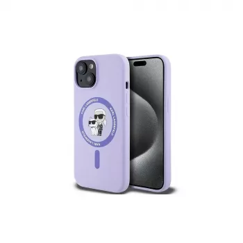 Karl Lagerfeld KLHMP15SSCMKCRHU iPhone 15 6,1 inch lila hårt silikonskal med Karl & Choupette Heads ring och MagSafe