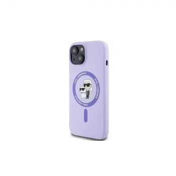 Karl Lagerfeld KLHMP15SSCMKCRHU iPhone 15 6,1 inch lila hårt silikonskal med Karl & Choupette Heads ring och MagSafe