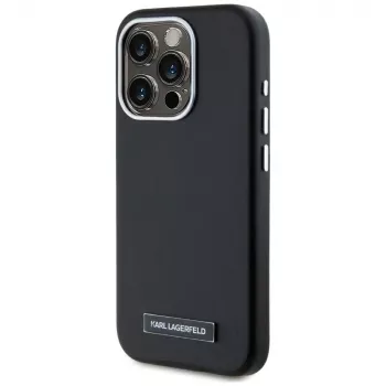 KARL LAGERFELD Metal Plate MagSafe-skal för iPhone 15 Pro, svart