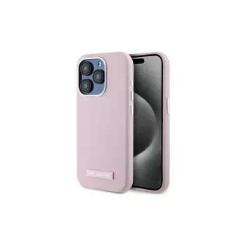 Karl Lagerfeld KLHMP15LPGMSRPP iPhone 15 Pro 6,1 inch rosa hårt skal med metallplatta MagSafe