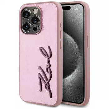 Karl Lagerfeld Wrinkled Metal Signature-skal för iPhone 15 Pro, rosa