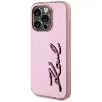 Karl Lagerfeld Wrinkled Metal Signature-skal för iPhone 15 Pro, rosa