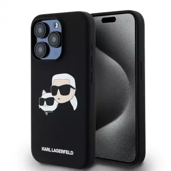 Karl Lagerfeld KLHMP15LSKCHPPLK iPhone 15 Pro 6,1 inch svart hårt silikonskal Karl & Choupette MagSafe