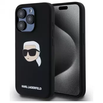 Karl Lagerfeld KLHMP15LSKHPPLK iPhone 15 Pro 6,1 inch svart hårt silikonskal Karl Head Print MagSafe