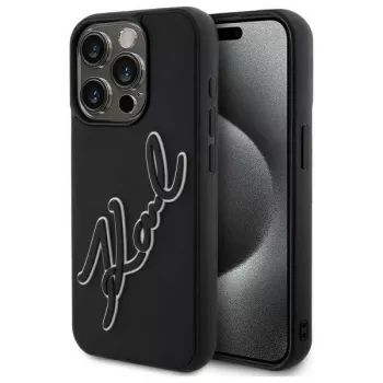 Karl Lagerfeld KLHCP15X3DRKSDLK hårt skal för Apple iPhone 15 Pro Max 6,7 inch svart 3D-gummi Signatur