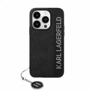 Karl Lagerfeld KLHCP15SPSAKDGCK iPhone 15 / 14 / 13 6,1 inch svart hårt skal Saffiano Rhinestones & Charm