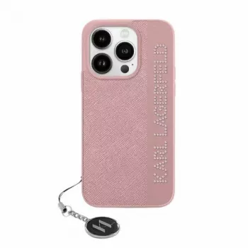 Karl Lagerfeld KLHCP15SPSAKDGCP iPhone 15 / 14 / 13 6,1 inch rosa hårt skal Saffiano Rhinestones & Charm