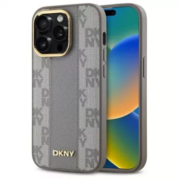 DKNY DKHMP14LPCPVSLE Hardcase Leather Checkered Mono Pattern MagSafe for iPhone 14 Pro 6.1 Beige