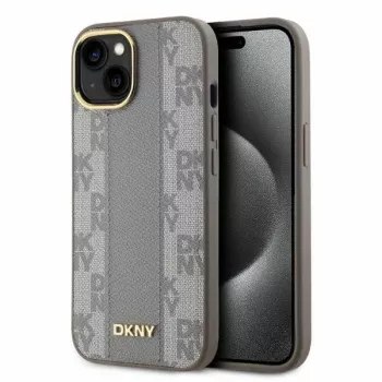 DKNY DKHMP15SPCPVSLE iPhone 15 6,1 inch beige hårt läderskal rutigt Mono Pattern MagSafe