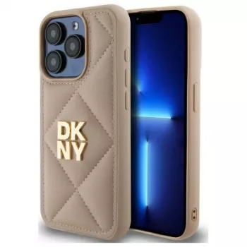 DKNY DKHCP15LPQDSLE Quilted Stack Logo Case för iPhone 15 Pro 6,1 beige