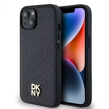 DKNY DKHMP14SPSHRPSK Hardcase läder monogrammönster metallogo MagSafe för iPhone 13/14/15, svart