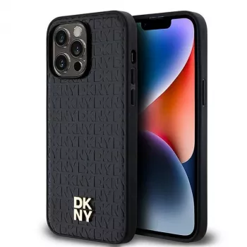 DKNY DKHMP14XPSHRPSK iPhone 14 Pro Max 6,7 hardcase läder monogrammönster metallogo MagSafe svart