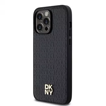 DKNY DKHMP14XPSHRPSK iPhone 14 Pro Max 6,7 hardcase läder monogrammönster metallogo MagSafe svart