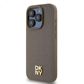 DKNY DKHMP15LPSHRPSW iPhone 15 Pro 6.1 Brown Hardcase Leather Monogram Pattern Metal Logo MagSafe
