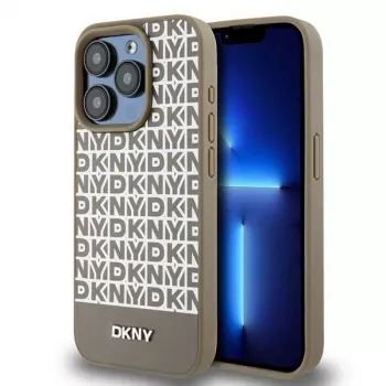DKNY DKHMP15XPSOSPW Hardcase Leather Printed Pattern Metal Logo MagSafe for iPhone 15 Pro Max 6.7 inch Brown