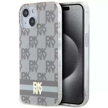 DKNY DKHMP15MHCPTSE Hard Case för iPhone 15 Plus / 14 Plus 6,7 inch beige rutigt monokromt mönster & tryckta ränder MagSafe