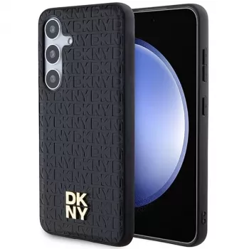 DKNY DKHMS24MPSHRPSK S24+ S926 svart hardcase i läderdesign med metallogo och MagSafe för Samsung Galaxy S24+
