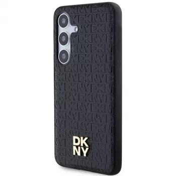 DKNY DKHMS24MPSHRPSK S24+ S926 svart hardcase i läderdesign med metallogo och MagSafe för Samsung Galaxy S24+