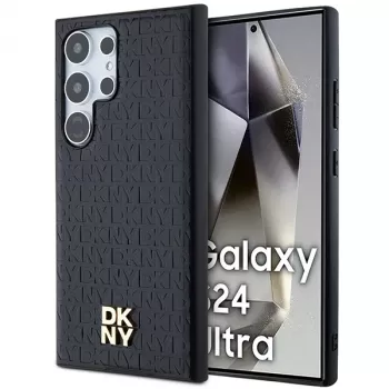 DKNY DKHMS24LPSHRPSK hardcase för Samsung Galaxy S24 Ultra, svart läderdesign med metallogo, MagSafe-kompatibel