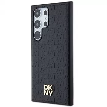 DKNY DKHMS24LPSHRPSK hardcase för Samsung Galaxy S24 Ultra, svart läderdesign med metallogo, MagSafe-kompatibel