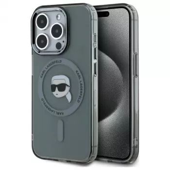 Karl Lagerfeld KLHMP15XHLSKIK hardcase IML Metal Karl Head MagSafe för iPhone 15 Pro Max 6,7 inch svart