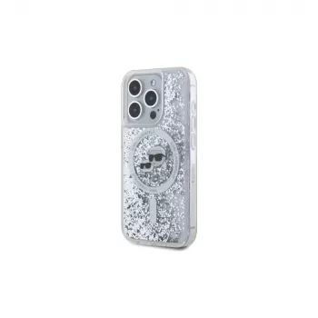 Karl Lagerfeld KLHMP15XLGKCSGH hardcase för iPhone 15 Pro Max 6,7 inch transparent Liquid Glitter Karl & Choupette Head MagSafe