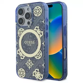Guess GUHMP16XH4PYEEB iPhone 16 Pro Max 6,9 inch blå Hardcase IML Peony On 4G Background MagSafe