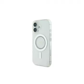 Guess GUHMP16MPFTDTEH Hardcase IML Rhinestones MagSafe för Apple iPhone 16 Plus 6,7 inch vit