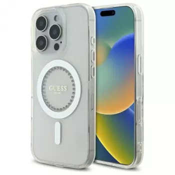 Guess GUHMP16XPFTDTEH Hardcase för Apple iPhone 16 Pro Max 6,9 inch vit IML-strassstenar MagSafe