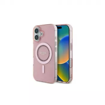 Guess IML Rhinestones MagSafe Case för iPhone 16 (rosa)