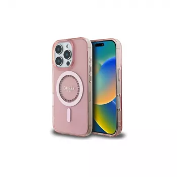 Guess GUHMP16LPFTDTEP Hardcase IML Rhinestones MagSafe för iPhone 16 Pro 6,3 rosa