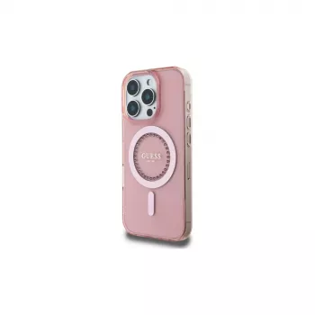 Guess GUHMP16LPFTDTEP Hardcase IML Rhinestones MagSafe för iPhone 16 Pro 6,3 rosa