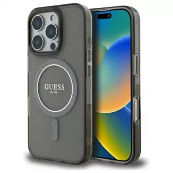 Guess GUHMP16LHFGEREK Hardcase IML Glitter Circle MagSafe för iPhone 16 Pro 6,3 svart