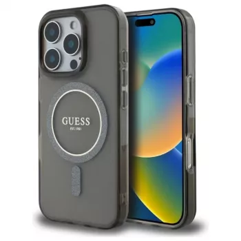 Guess GUHMP16XHFGEREK Hardcase IML Glitter Circle MagSafe för iPhone 16 Pro Max 6,9 inch svart
