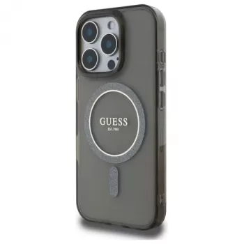 Guess GUHMP16XHFGEREK Hardcase IML Glitter Circle MagSafe för iPhone 16 Pro Max 6,9 inch svart