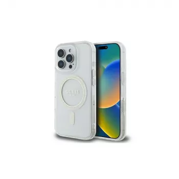 Guess GUHMP16LHFGERET iPhone 16 Pro 6,3 inch transparent hårt skal IML Glitter Circle MagSafe