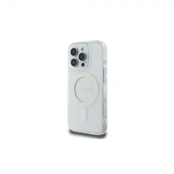 Guess GUHMP16LHFGERET iPhone 16 Pro 6,3 inch transparent hårt skal IML Glitter Circle MagSafe