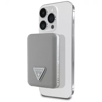GUESS Grained Triangle trådlös powerbank 5000 mAh 15 W USB-C MagSafe beige