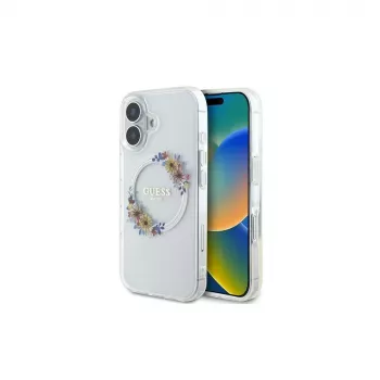 Guess GUHMP16MHFWFCT iPhone 16 Plus 6,7 inch transparent hårt skal IML Flowers Wreath MagSafe