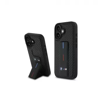 BMW BMHCP16SGSPCCK M Grip Stand Smooth and Carbon Hardcase för iPhone 16 6,1 – svart