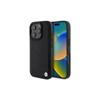 BMW Signature Collection hårt skal för Apple iPhone 16 Pro Max 6,9 inch äkta läder svart prägling MagSafe